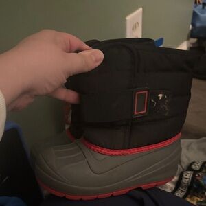 Kids Black and Gray Winter Boot with Red Trim